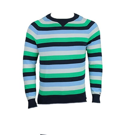Tommy Hilfiger Men's Donnie Stripe Crew-Neck Soft Pullover Sweater, Rest Fash/Snow White, L