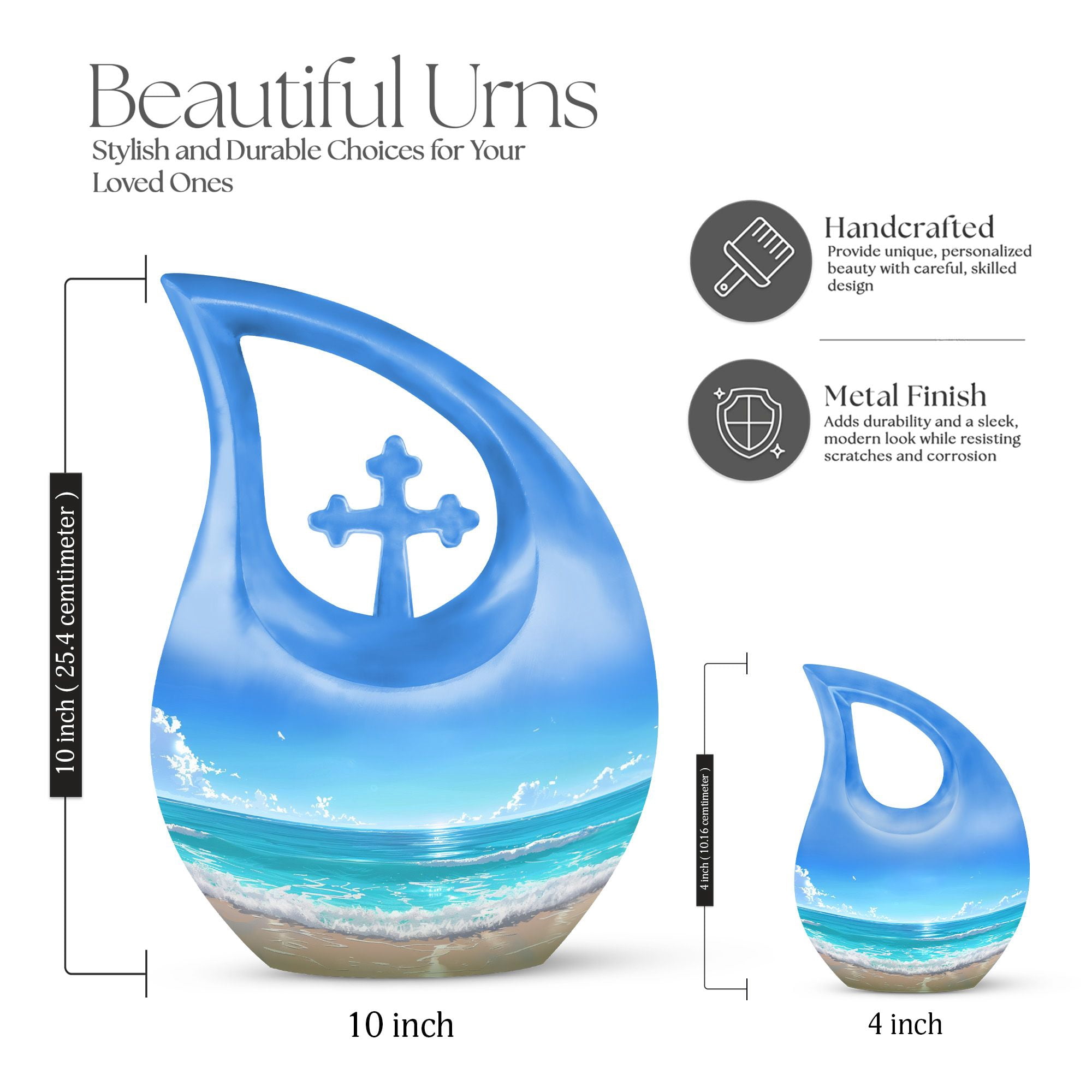 MUKTIVE Beach Memorial Urns for Adult Male, Funeral Urn for Ashes for Women, Combo Sets Blue Cremation Urn for Brother & Sister, Burial Urns for Human Ashes Adult Man,(1 Large 10 ", 4 Keepsake 3 ")