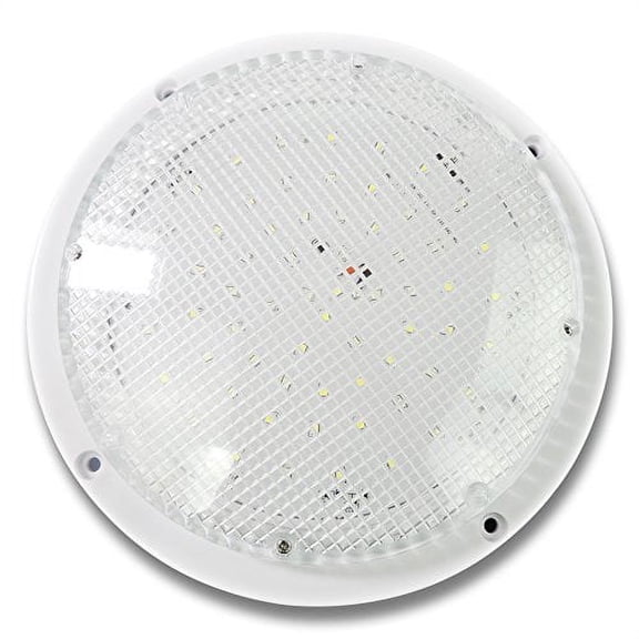 RV Trailer Camper 5th Wheel White 8.5" Round Scare Porch 12V LED Light 600 LM With Angled Bezel (LED Light)