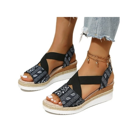 

Zodanni Women Comfy Slip On Wedge Sandals Ladies Work Breathable Thick Sole Traditional Espadrilles Sandal