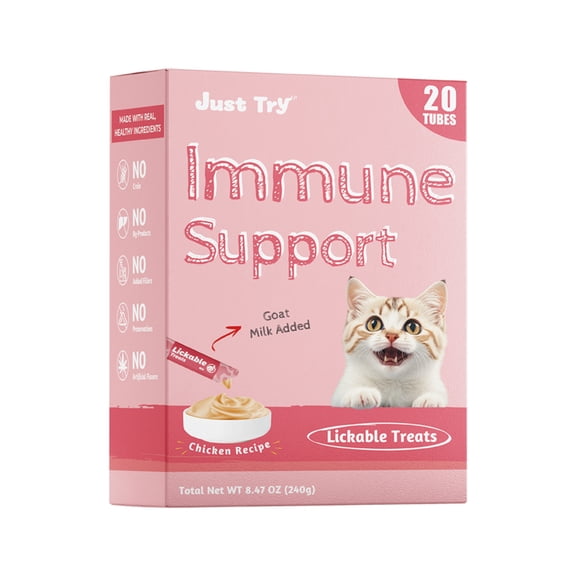 Just Try Goat Milk Lickbale Treats, Health Cat Treats for Immune Support, Interacting with petscat snacks, 0.4oz，20 Count（Chicken & Goat Milk Flavor）