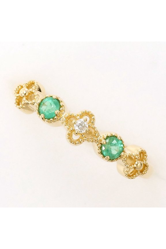 Pre-Owned K10 10K YG Yellow Gold Ring with Emerald and Diamond (no carat marking), Total Weight...