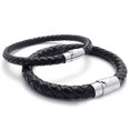 thumbnail image 2 of 2X Acero Inoxidable de Cuero, Pulsera de Cuero Trenzado, para Hombres Mujeres, Negro - Ancho 6mm - Longitud 23cm, 2 of 4