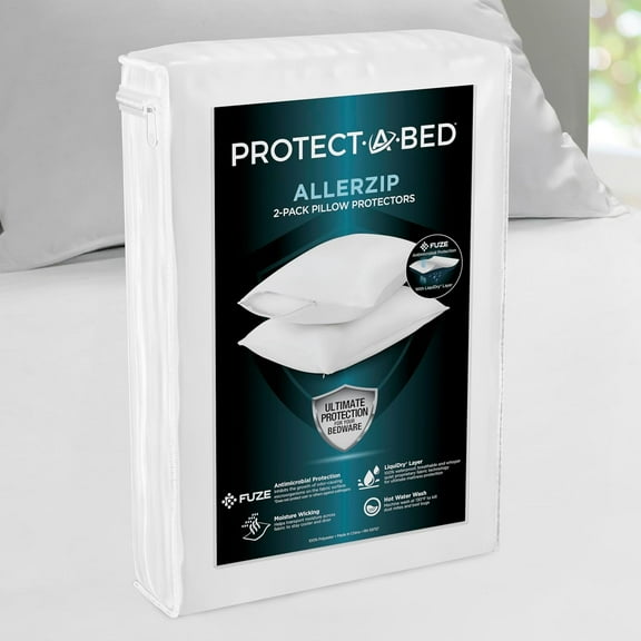 AllerZip Standard 20" x 26" Pillow Protectors (Set of 2), Bed Bug and Dust Mite Proof, Noiseless and Odor-Resistant Pillow Covers, 100% Waterproof, Machine Washable