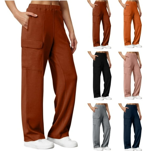 ATENAR Cargo Pants for Women,Womens Pants,Pockets,Comfort Fit,Solid,Polyester,Cotton,Coffee,L(US:8)