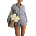 thumbnail image 4 of Coduop Women's Striped Shirt Jumpsuit Loose Long Sleeve Button Down Shorts Rompers Office Clothes, 4 of 6