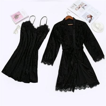 

Medcursor Women s Pajamas Lace Velvet Solid Color Lace Two-Piece Pajamas Nightdress Underwear Sleepwear