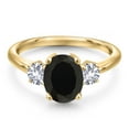 thumbnail image 3 of Gem Stone King 10K Yellow Gold Black Onyx and White Created Sapphire Engagement Ring for Women | 2.50 Cttw | Oval 9X7MM | Gemstone December Birthstone | Size 6, 3 of 6