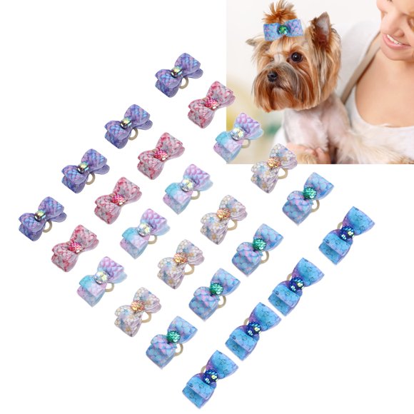 Cergrey 24Pcs Pet Rubber Band Dog Cat Grooming Accessories Pet Bow Tie Bowknot Random Color,Bows Rubber Band,Dog Hair Bows