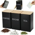 thumbnail image 7 of Coffee Tea Sugar Container Set of 3 Iron Tea Coffee Sugar Canister Set with Airtight Bamboo Lid and Name Marker Simple Square Black Coffee Tea Sugar Container Set, 7 of 7