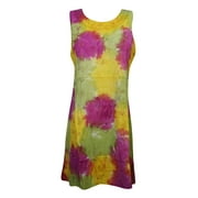Mogul Womens Tie Dye Rayon Tank Dress Sleeveless Summer Fashion Embroidered Cover Up Beach Dresses
