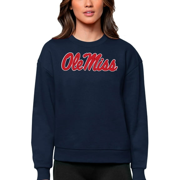 Women's Antigua Navy Ole Miss Rebels Victory Crewneck Pullover Sweatshirt