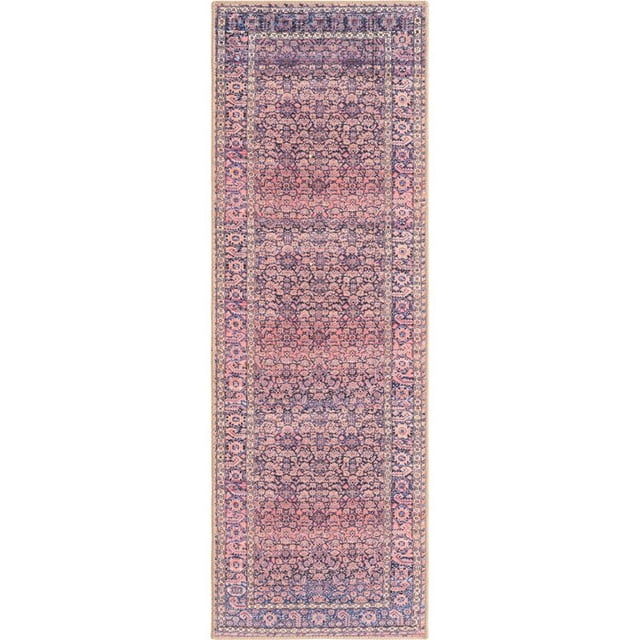 Unique Loom Revival Bright Colors Floral Rug 2' x 6' Runner Navy Blue/Orange