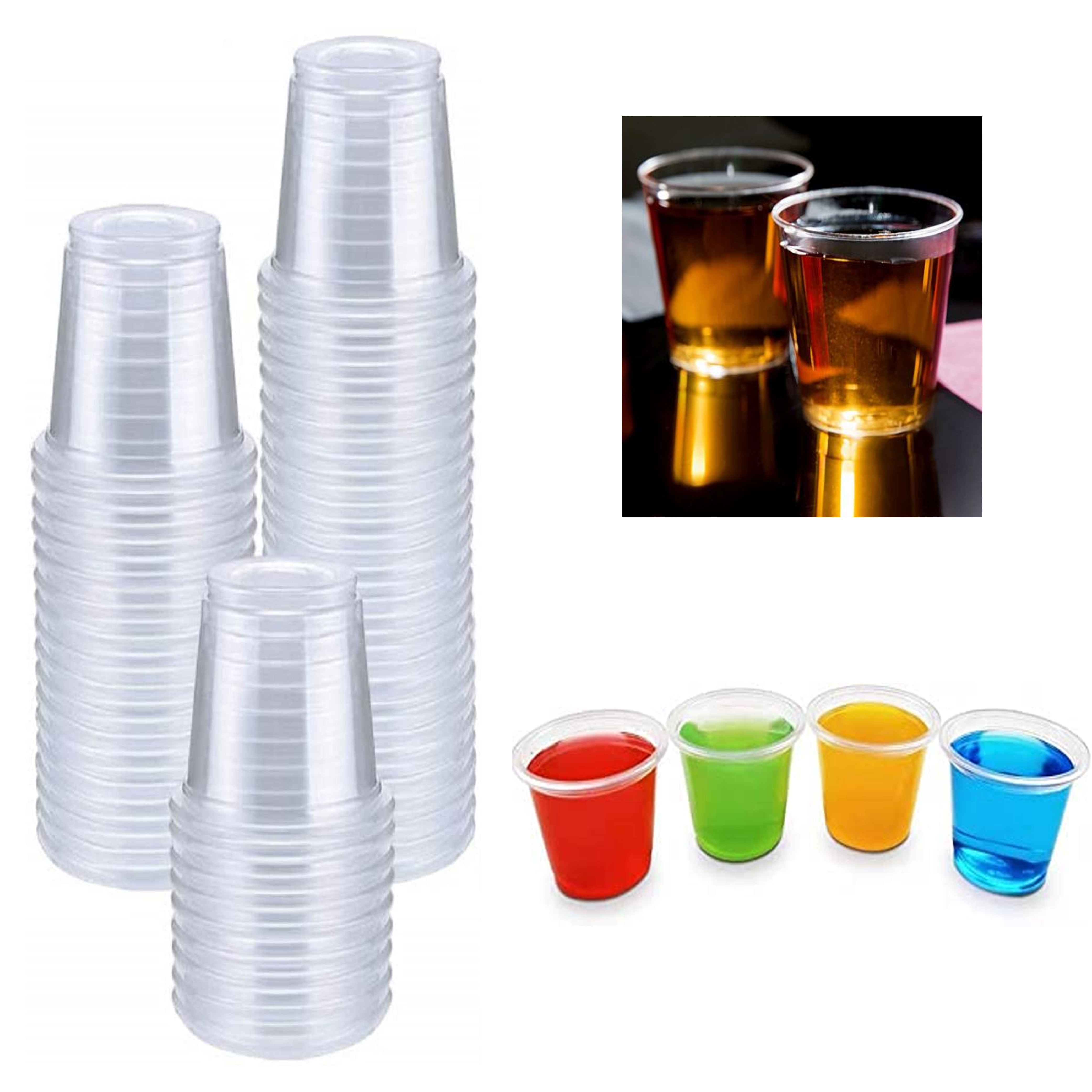 100 Clear Shot Glasses 2 oz Hard Plastic Disposable Cups Wine Party Catering Bar 