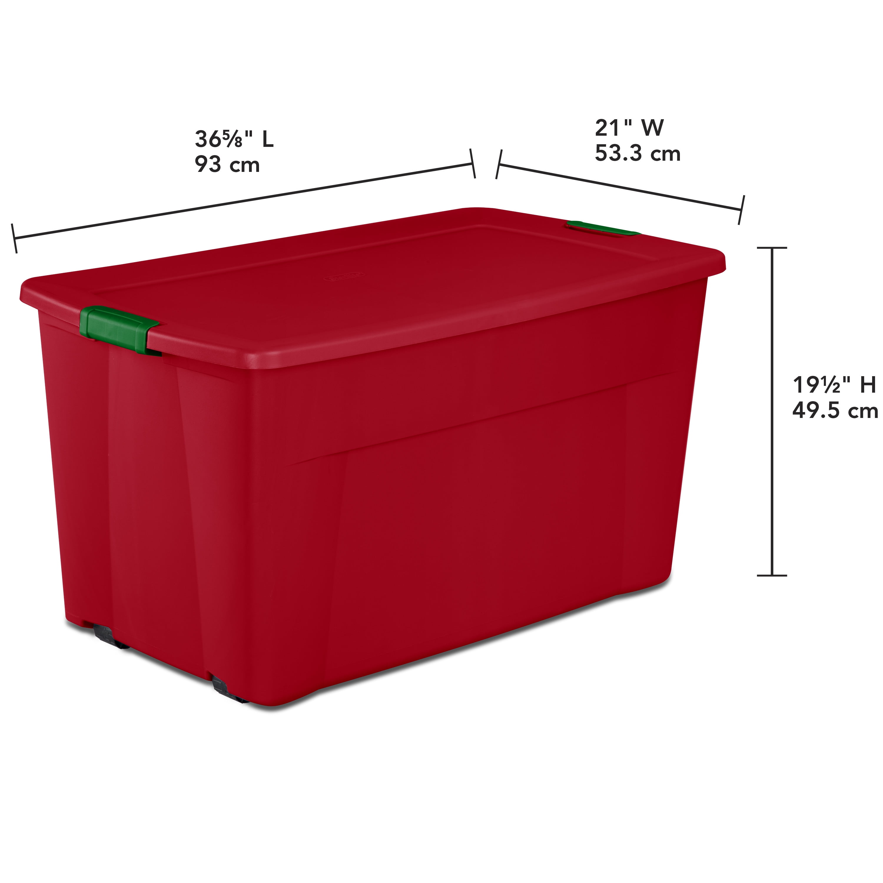 Sterilite 45 Gallon Wheeled Latch Tote Plastic Red Christmas