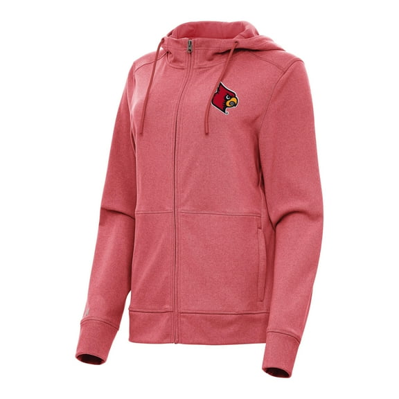 Women's Antigua Heather Red Louisville Cardinals Seeker Full-Zip Hoodie