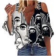 thumbnail image 1 of Camisas Para Mujer Camisetas de Gran Tamaño Manga Larga Camisa Estampado Hombro Jersey Blusa Media Manga Cremallera Impreso Tops Odeerbi ODB136151, 1 of 5