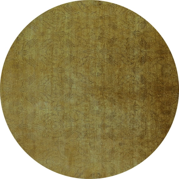 Ahgly Company Machine Washable Indoor Round Oriental Turquoise Blue Industrial Area Rugs, 3' Round
