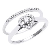 Hollywood Hills Jewelers 1/4 carat T.W. Diamond Halo Heart Bridal Set in 14K White Gold