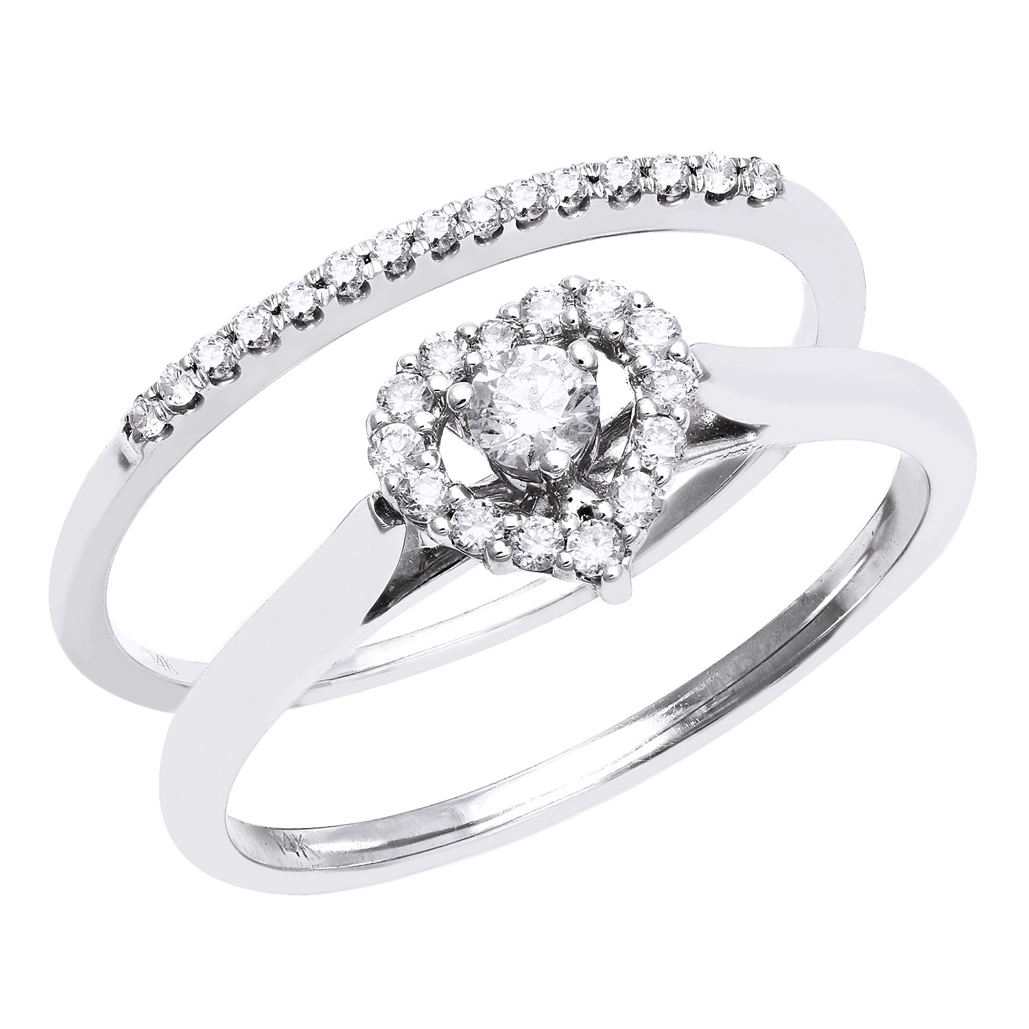 Hollywood Hills Jewelers 1/4 carat T.W. Diamond Halo Heart Bridal Set in 14K White Gold