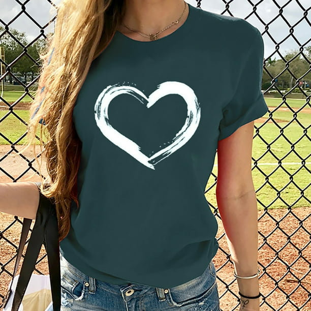 Pntutb Mujer Mangas Cortas Estampado en Forma de Corazón Casual tops Blusa Camiseta Pntutb Pntutb-4382