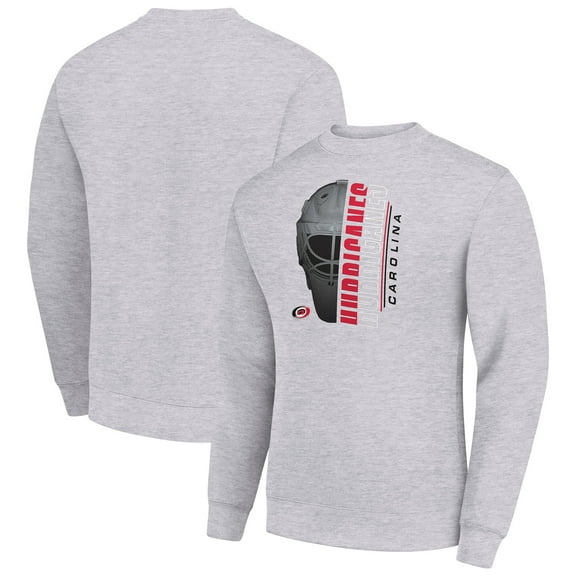 Men's Starter Heather Gray Carolina Hurricanes Half Helmet Team Logo Pullover Sweatshirt