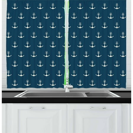 Nautica Drapes Anchor Curtains 2 Panels Set, Nautical Pattern with Classic Colors and Anchors Simplistic Design Sailor Ship Print, Window Drapes for Living Room Bedroom, 55W X 39L Inches, Blue White, by Ambesonne ()