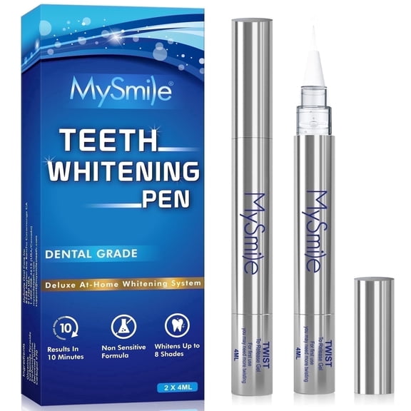 MySmile Deluxe Silver 22%CP Teeth Whitening Pen for Sensitive Teeth, Enamel Safe, 4pcs 2ml Carbamide Peroxide Teeth Whitening Gel Refills, Removes Years of Coffee, Tea, Winie Tooth Stains