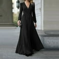 thumbnail image 4 of Robe de Soirée pour Femme Unie à Manches Longues, Col en V, Drapée, Longueur au Sol, Robe Aguichant Formelle pour Dames, Robe de Fête/Boîte de Nuit, Rouge Vin, Taille M, 4 of 4