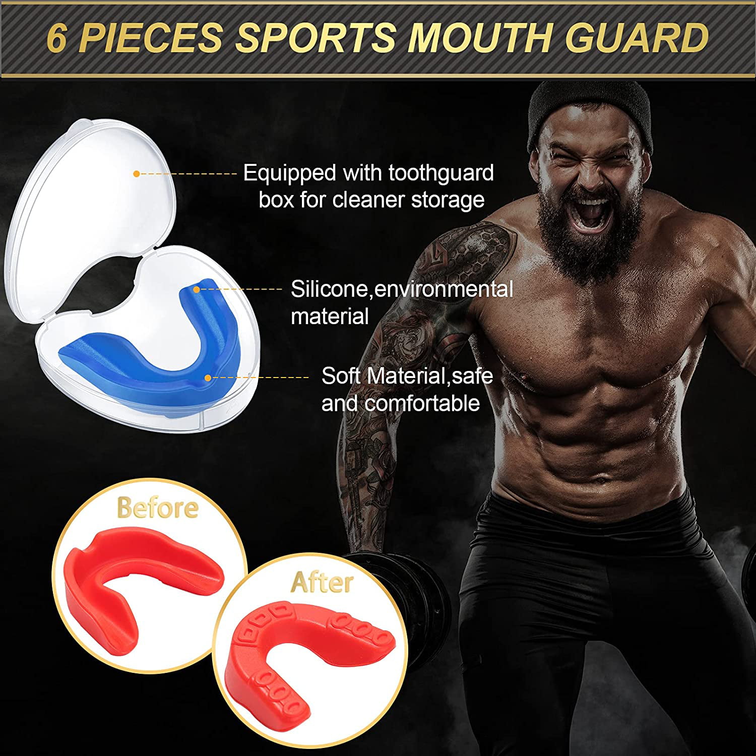 6 Pieces Sports Mouth Guard for Kids Assorted Color Athletic Mouthguard for Boxing Football Hockey Karate Basketball 