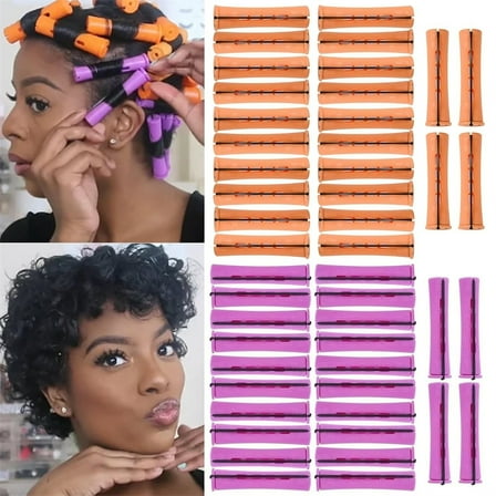 NOGIS 80pcs Perm Rods Set for Natural Hair, Cold Wave Perm Rollers for Short Medium Long Hair, 2 Sizes Plastic Perming Rods Heatless Curler for Women (Purple 0.75inch, Orange 0.87inch)