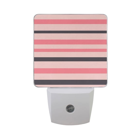 Pink Black Striped Night Light 2 Pack LED Nightlight Plug into Wall Dusk to Dawn Sensor Soft White