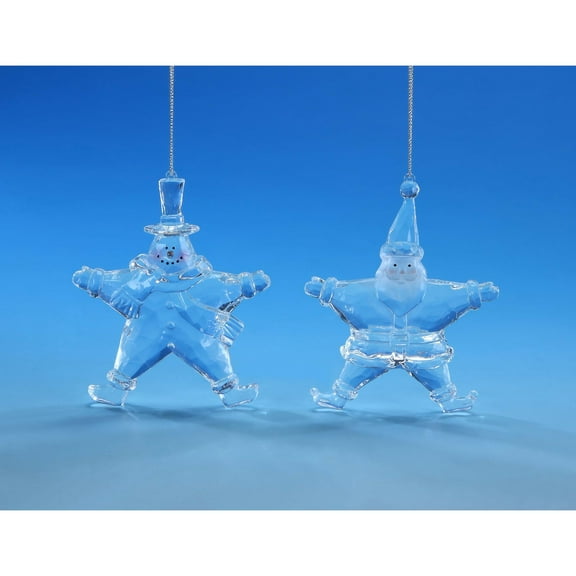 Icy Giftware Santa and Snowman Star Christmas Ornaments - 4.5" - 2ct