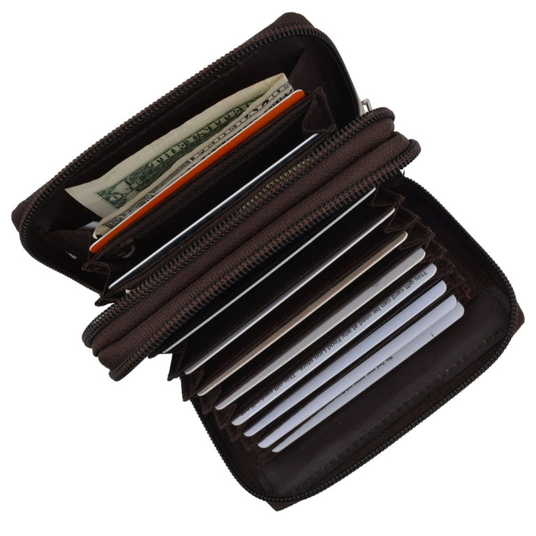 Genuine Leather RFID Identity Protected Double Zippered Accordion