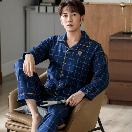 

DanceeMangoo Autumn Winter Mens Cotton Pajamas Button Lapel Sleepwear Cartoon Pajama Sets Casual Sleep&Lounge Pyjamas 3XL 4XL Male Pijama
