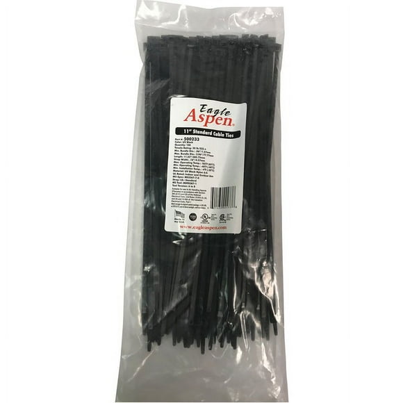 Eagle Aspen(R) 500233 Temperature-Rated Cable Ties, 100 pk (Black, 11")