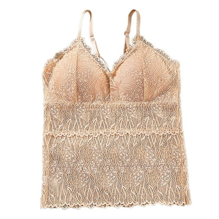 Clearance Wireless Bralette Women Lingerie Lace Chest Tube Backless Bra Camisole Base Underwear V-Neck Full-Coverage Bra Feature Hook and Eye Closure Bralette Bra Style Y-112   Beige one size