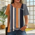thumbnail image 2 of QQAMB Womens Tops Petal Sleeve Strip Printed Summer Trendy T-Shirt Casual Loose Square Neck Button Blouse Tees Orange XL, 2 of 7