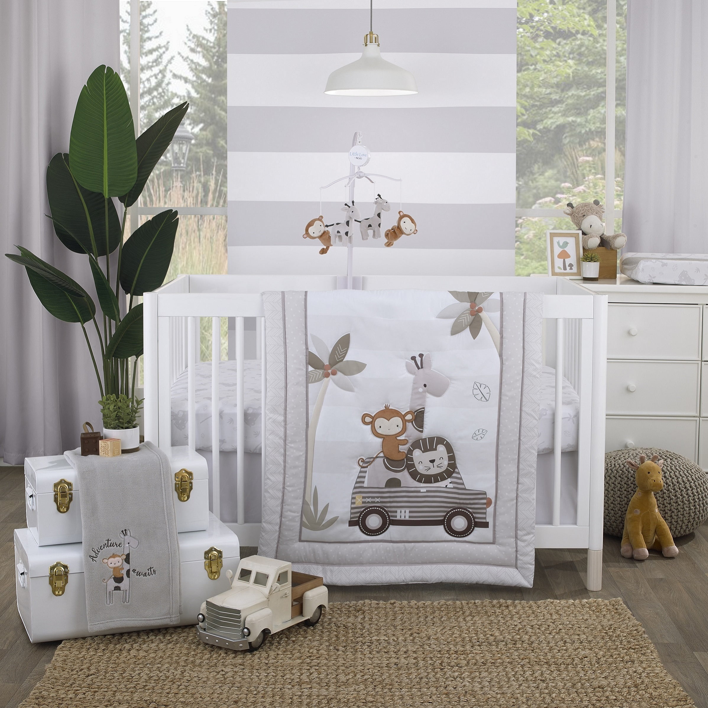 Little Love by NoJo Jungle Ride Gray Monkey and Giraffe Musical Mobile for Infant Nursery