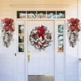 thumbnail image 4 of Christmas Wreaths Decorations for Front Door Cordless Red and White Holiday Trim Wall Hanging Christmas Garland Christmas Door Wreath Outdoor Indoor Xmas Home Decor for Christmas Tree,15.7inch, 4 of 6