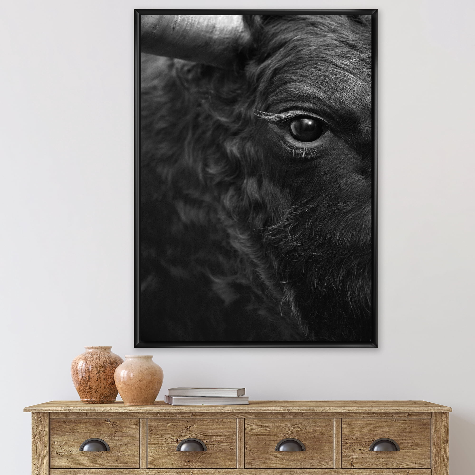 Close Up Of Eye Of A Bull 24 in x 32 in Framed Photography Canvas Art Print, by Designart