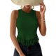 thumbnail image 1 of Mujeres Top sin mangas cuello redondo blusa frente borla empalme corto Top blusa de color puro, 1 of 5