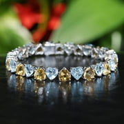 PINKCITYSHOPSTORE Citrine and Topaz tennis bracelet,Gold Plated for Women Gift For Her Heart Shaped chain bracelet