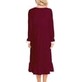 thumbnail image 3 of Ygbgbb Womens Fall Dresses Long Sleeve Dresses Button Square Neck Pleated Straight Loose Casual Fashion Maxi Dress with Pockets Wine XL, 3 of 3