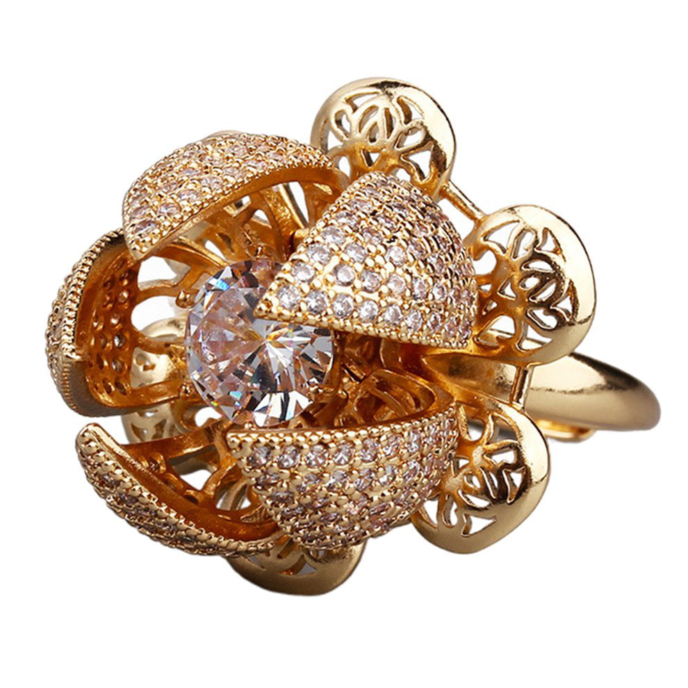 EE_ EG_ Fashion Rose Flower Zircon Finger Ring Women Wedding Engagement Jewelry 