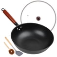 thumbnail image 1 of Wok Bretor de 13" antiadherente de acero al carbono con tapa de vidrio, 1 of 7