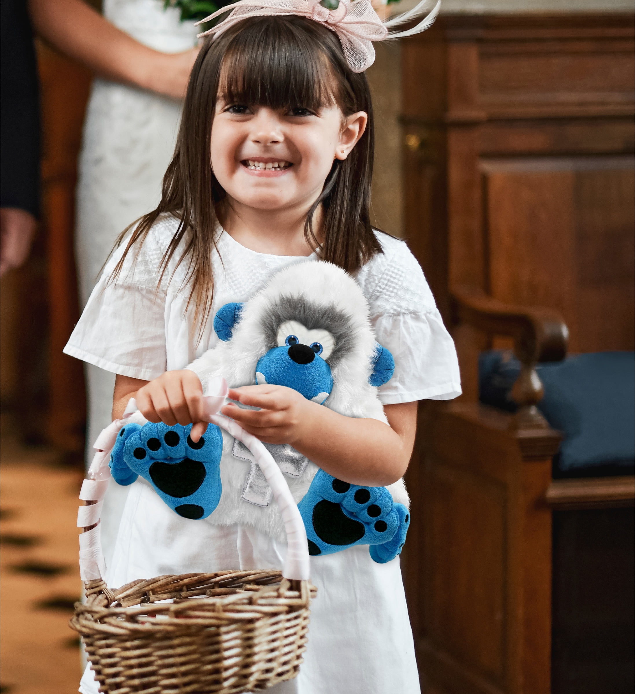 DolliBu Super Soft Yeti Stuffed Animal with Silver Cross Plush - Religious Baptism Gifts for Boys and Girls, Dedication Christening Gifts Plush Prayer Toy Healing Stuffed Animal - 12 Inches
