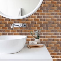 Tile Stickers 12"x6" Light Brown Brick Decals Vinyl Peel and Stick Kitchen Bathroom Tiles Decor 6 Sheets Set