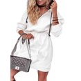 thumbnail image 3 of DYMADE Women Fleece Terry Casual Fashion Street Style Belt Long Sleeve Sweater Dress, 3 of 4