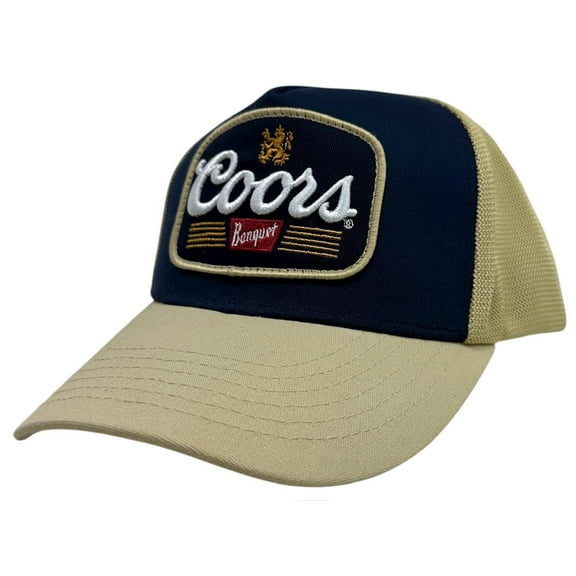 Coors Banquet Beer Men's Trucker Hat 3D Embroidered Patch Snapback Cap (Navy/Wheat)